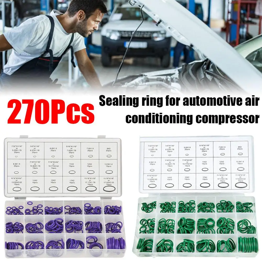 

270pcs 18 Sizes Rubber Air Conditioning O Rings Universal Car Auto Repair Tools Refrigerant Ring Sets With Plastic Box Kit Set