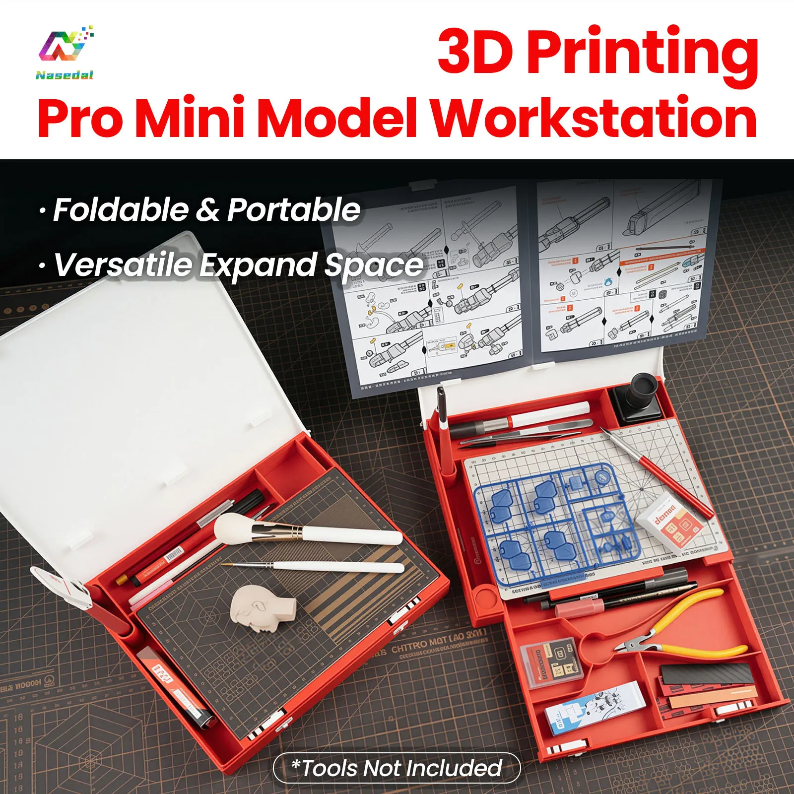 Hobby Mio 3D Printed Model Station Portable Foldable Pro Storage Box with Drawer Expandable Work Face for Gundam Military Models