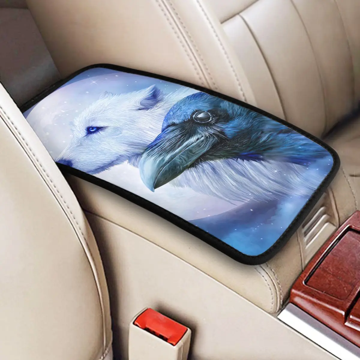 Raven Wolf Moon Car Accessories Car Handrail Box Cushion Custom Print Non-slip Car Armrest Cover