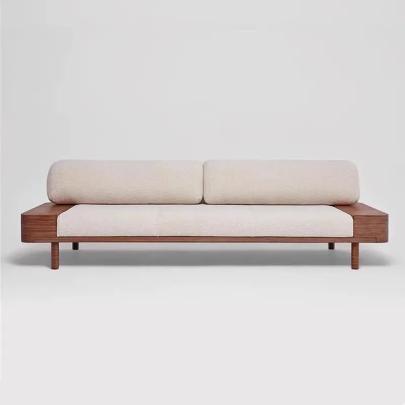 

Bed and breakfast small apartment Nordic simple living room solid wood sofa designer club model room leisure double three sofa