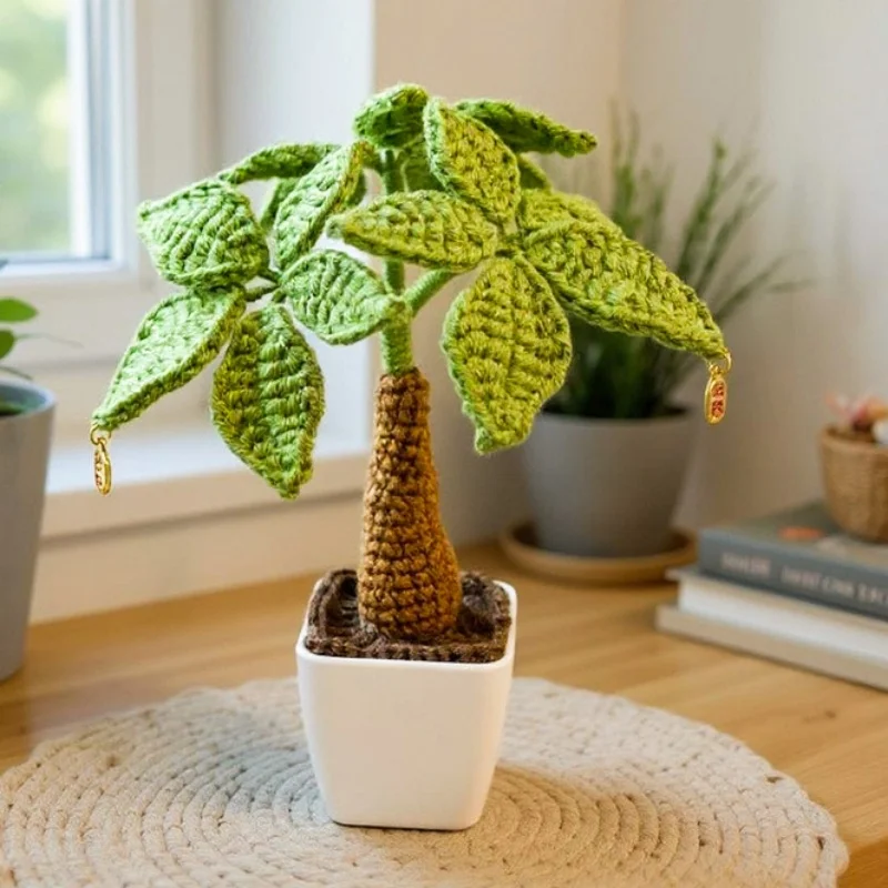 ต้นไม้เงินถักโครเชต์ทำมือในกระถาง ต้นไม้ประดิษฐ์แบบถักสำเร็จรูป ช่อดอกไม้ตกแต่งบ้าน ของตกแต่งโต๊ะทำงาน ของขวัญคริสต์มาส ของขวัญรับปริญญา