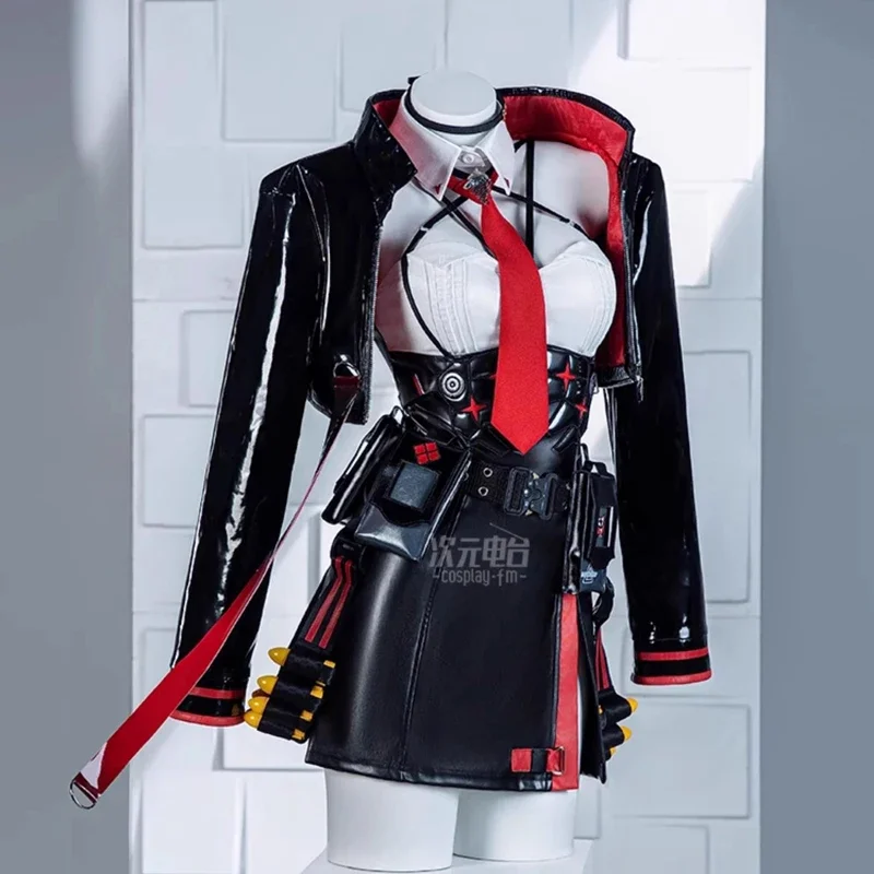 Disfraz de Anime NIKKE Rapi para mujer, chaqueta de cuero Sexy, vestido, sombrero, guantes, traje, uniforme de combate para fiesta de Carnaval de Halloween
