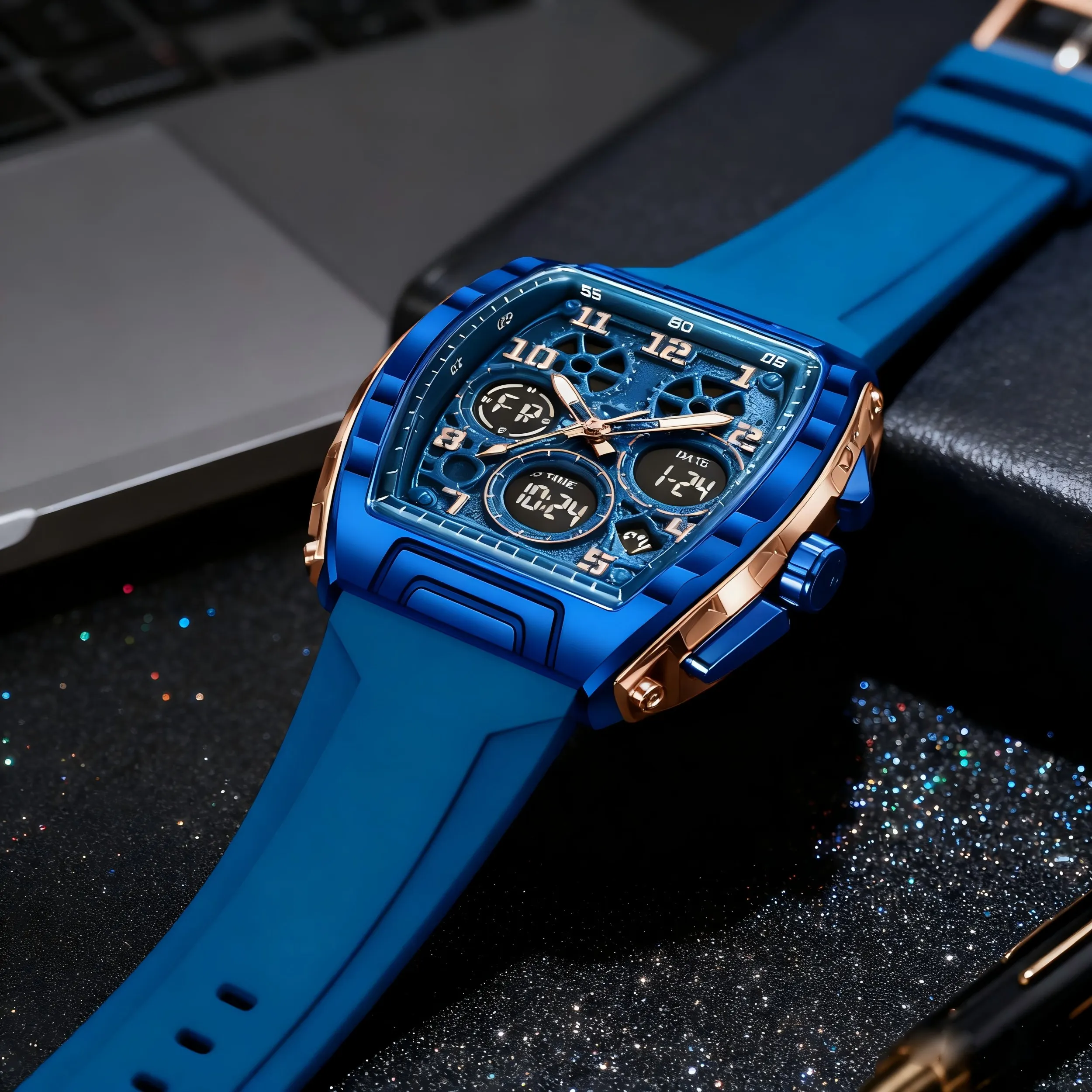 

FOXBOX New LED Backlight Alarm Chronograph Clock Male Fashion Business Red Silicone Waterproof Watches For Men Montre Homme+BOX