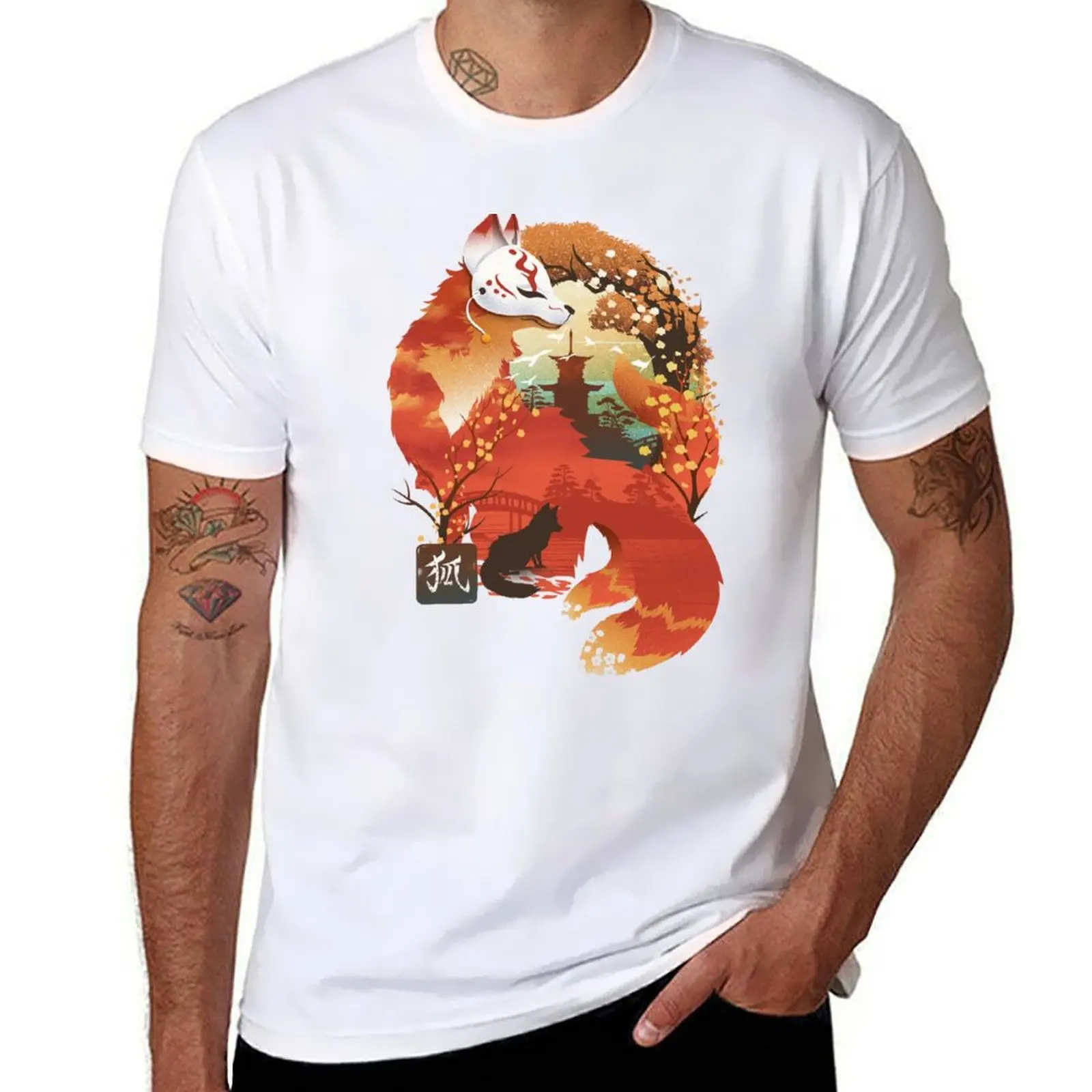 

Kitsune Landscape T-Shirt printed t shirts for man t shirts for man graphic vintage T-Shirt