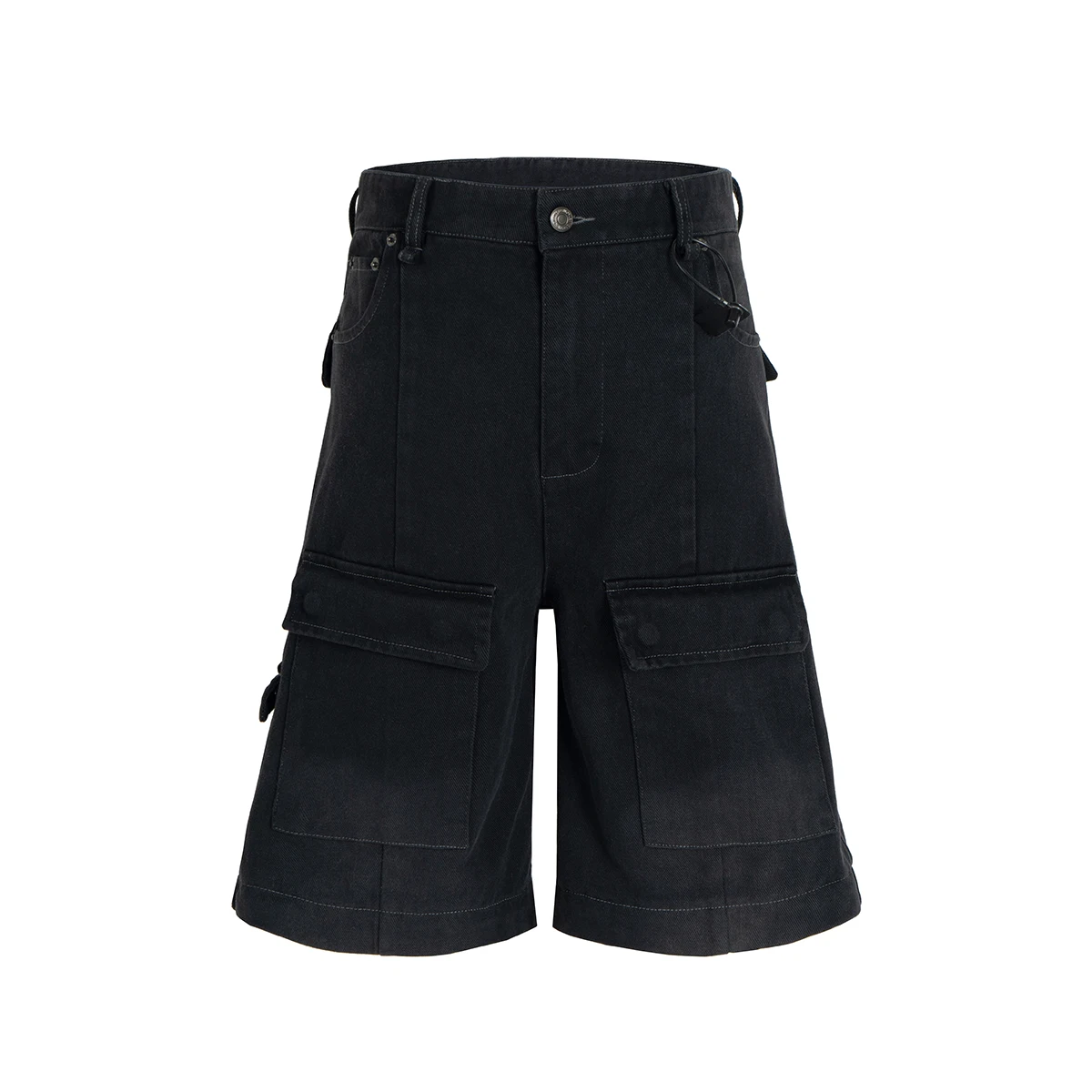 Vintage Washed Detachable Flared Cargos Mens Straight Casual Baggy Overalls Oversized Streetwear Boot Cut Black Color Trousers