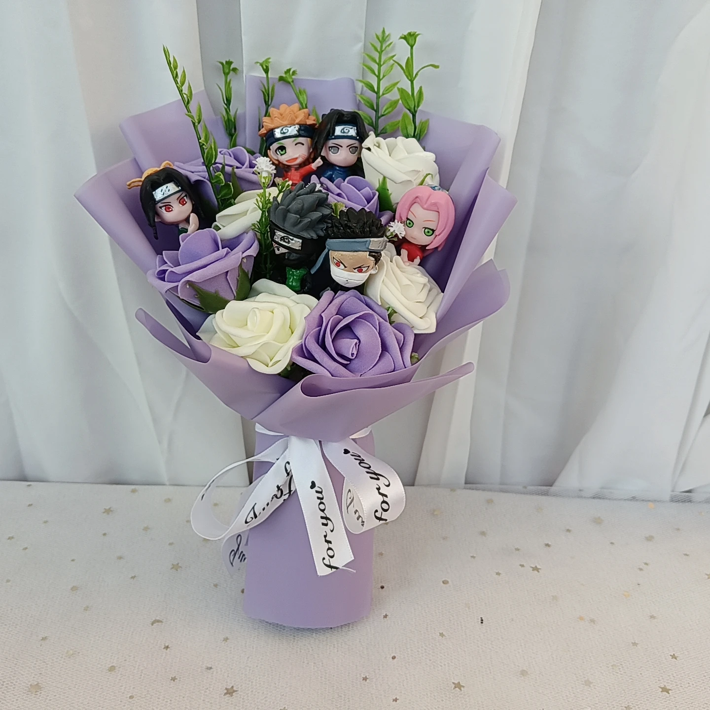 Hot Anime Naruto Bouquet Peripheral Pendant Kakashi Naruto Doll Toys With Roses Valentine's Day Christmas Party Graduation Gift