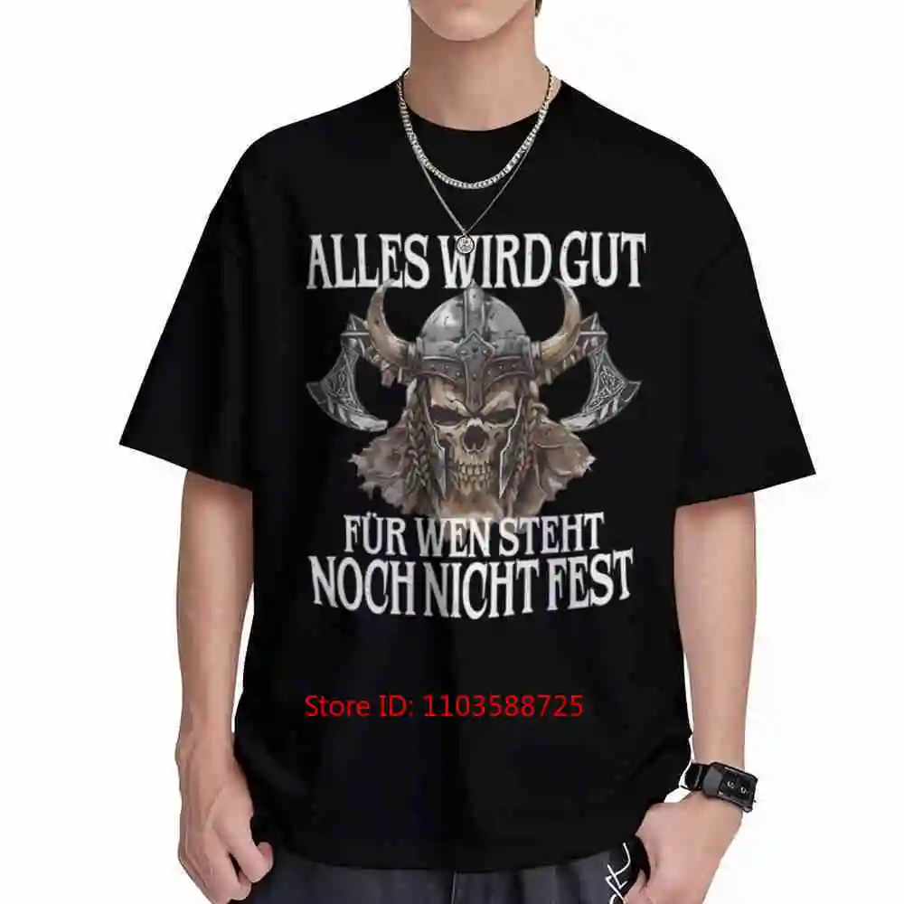 Funny Viking Everything Will Be Alright Slogan Viking Skull Short Sleeve Tee 100% Cotton T-Shirt