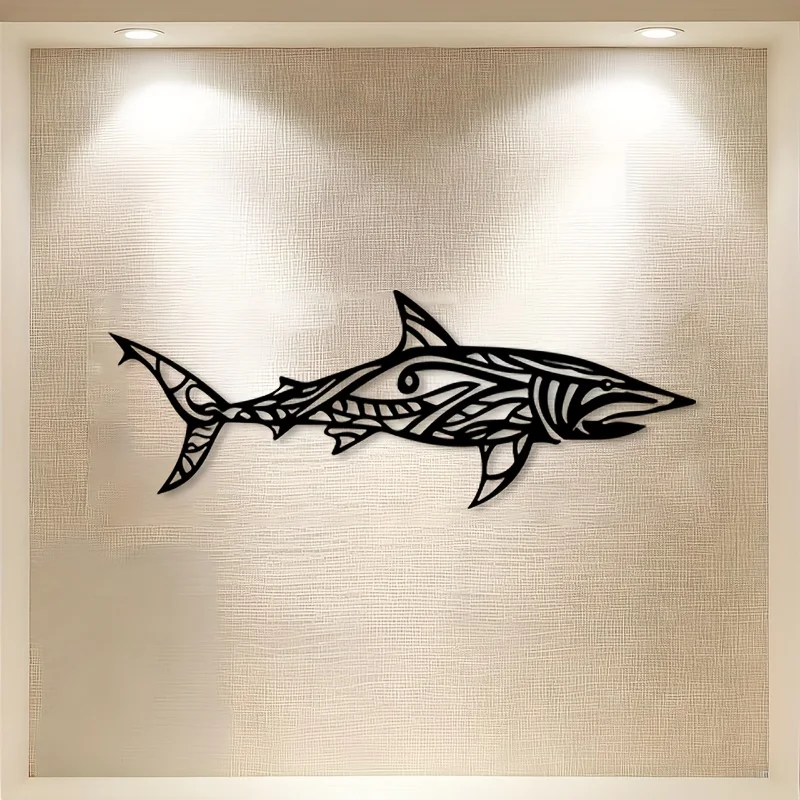 CIFBUY Metal Wall Art Shark Iron Hanging Decor 2D Sculpture Ocean Theme For Living Room Bedroom Bathroom Indoor Outdoor
