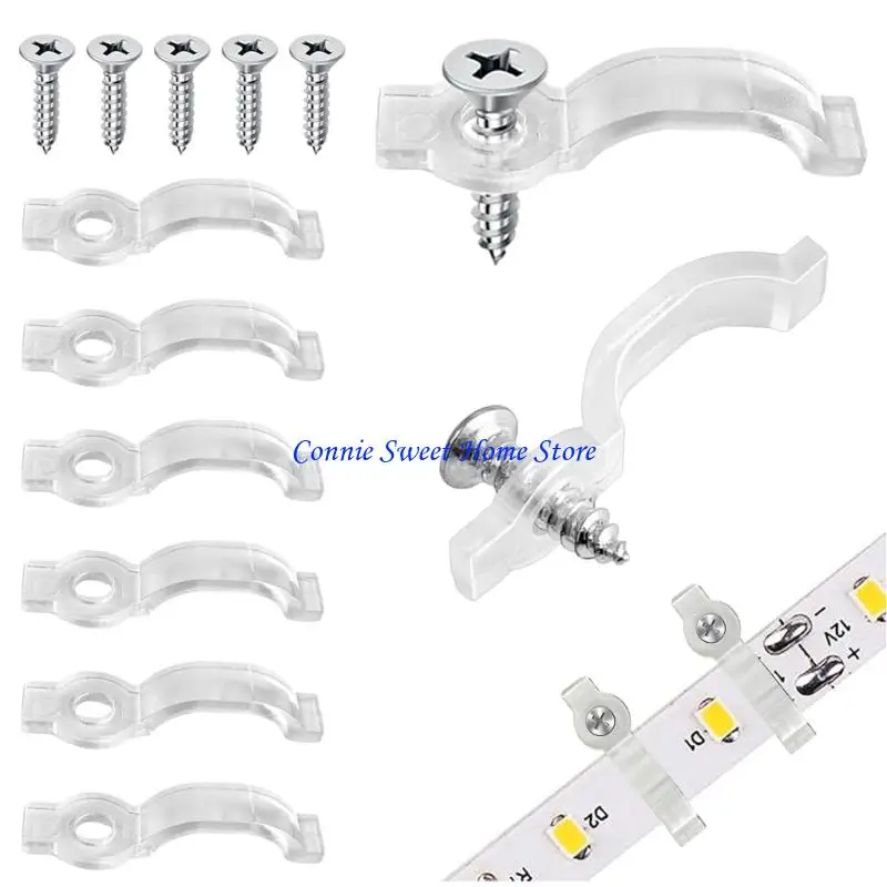 LXAF 100Pieces Strong LED Strips Light Mounting Clip with 10mm Size Easy Installation Screw for Waterproof Light Secure Fixing