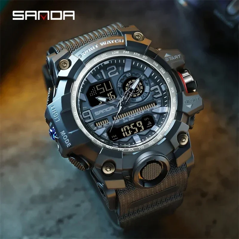 SANDA-reloj analógico de cuarzo para hombre, accesorio de pulsera resistente al agua hasta 50M con cronógrafo Digital, complemento deportivo de marca de lujo con diseño militar, nuevo, 3133