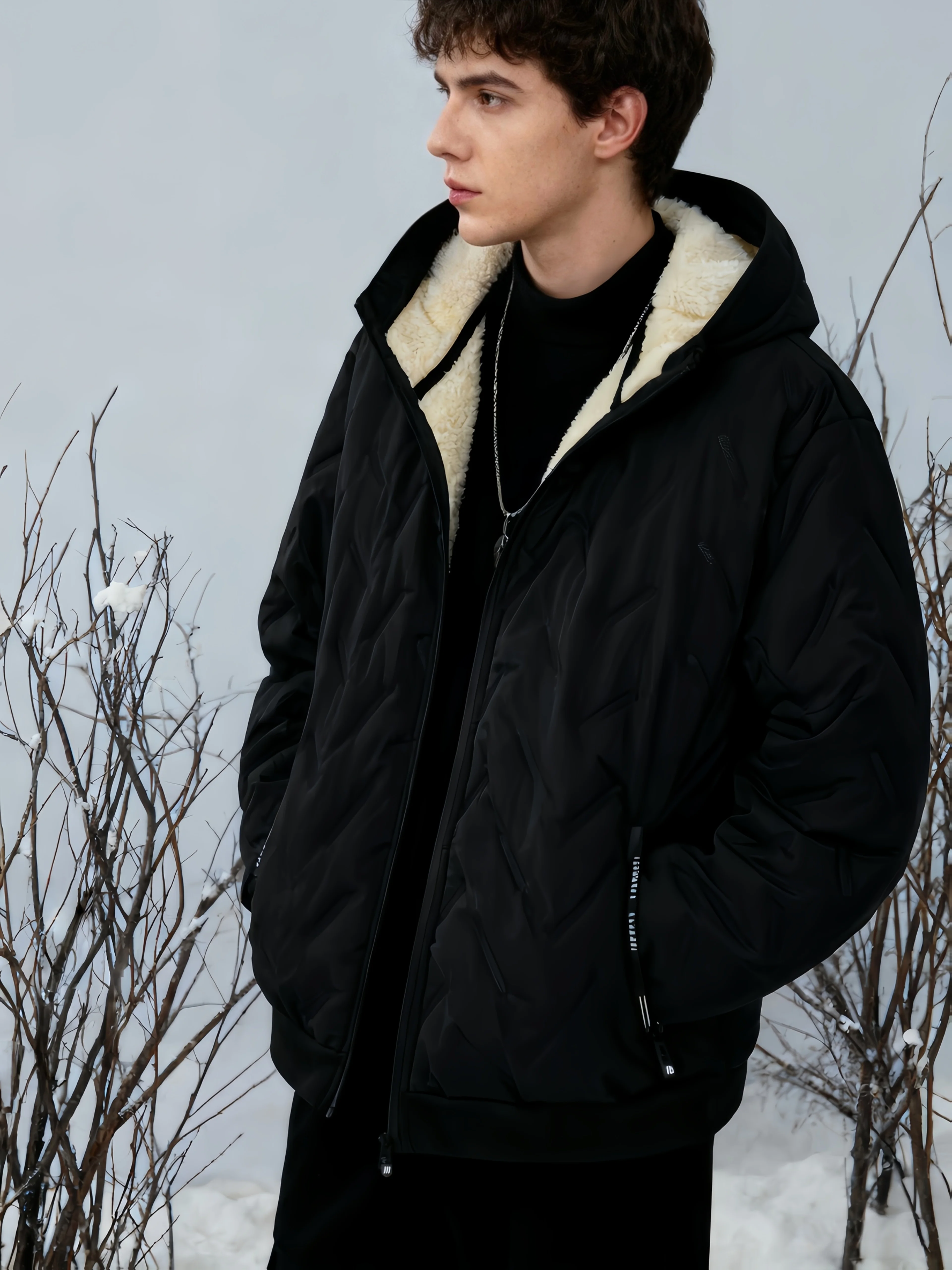 

Men'S Winter Fleece-Lined Thermal Jacket - Windproof & Cold-Resistant Full-Zip Hooded Coat with Full-Zip Closure, Outdoor Jacket