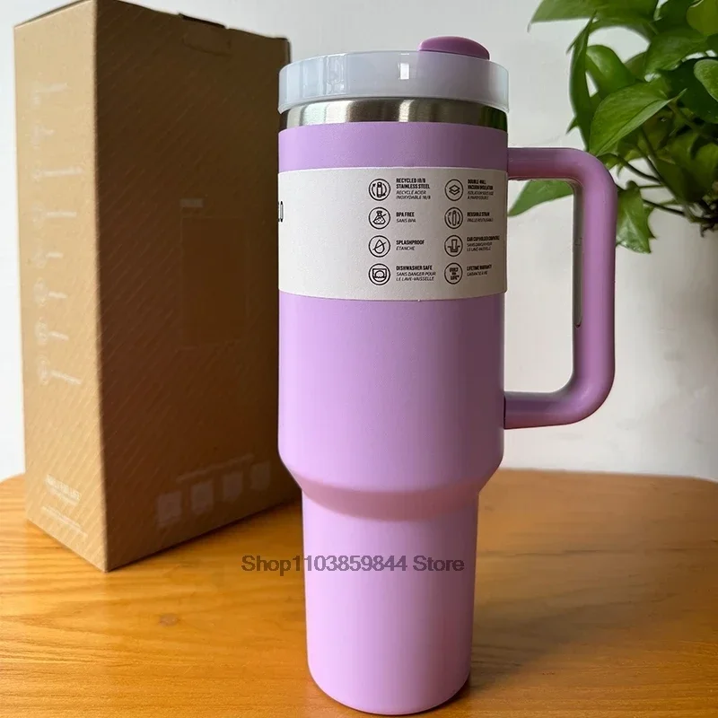 SL Tumbler 40oz Stainless Steel Car Mug with Handle Straw Double Wall Iced Hot Thermal Iced Travel Vacuum Insulated Coffee Cup