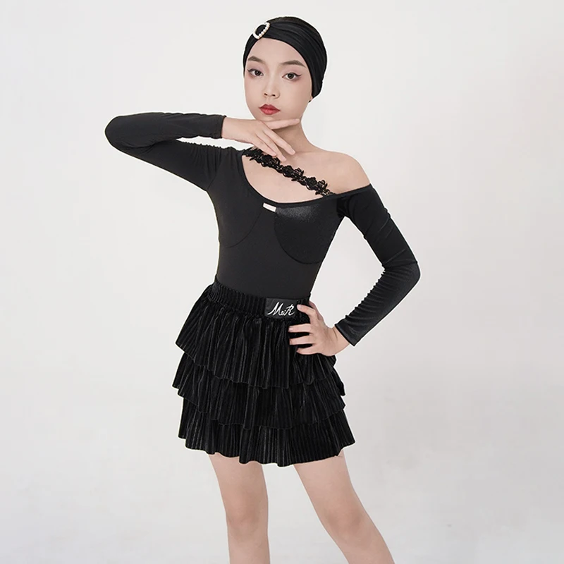 Strój do tańca latynoamerykańskiego dla dziewcząt, czarny strój na zawody taneczne, ubrania do samby i tańca towarzyskiego dla dzieci, sukienki treningowe SL13942