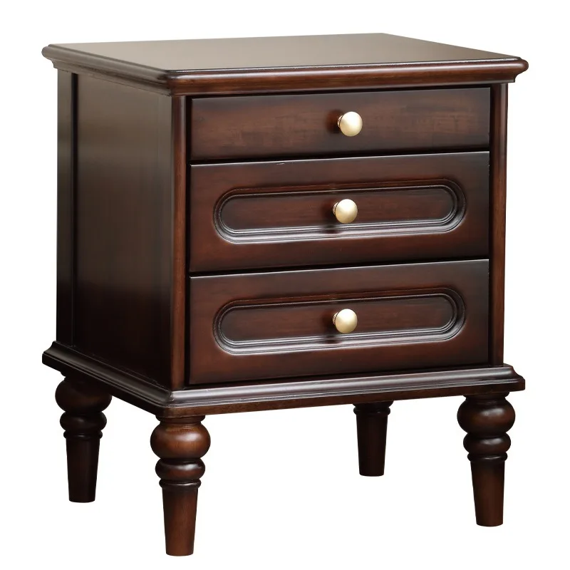 Solid wood bedside table Household bedroom American antique three drawers Bedside side cabinet Locker Small storage cabinet