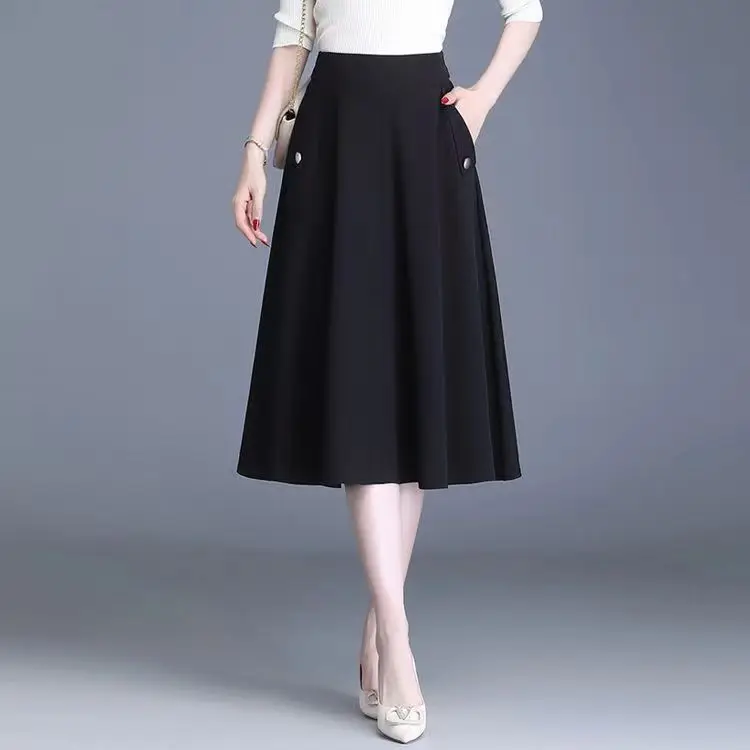 

plus Size Women's High Waist Midi Skirt Thin A-Line Slimming Summer Faion Korean Sle Commute Other Fabric Casual Loose Fit