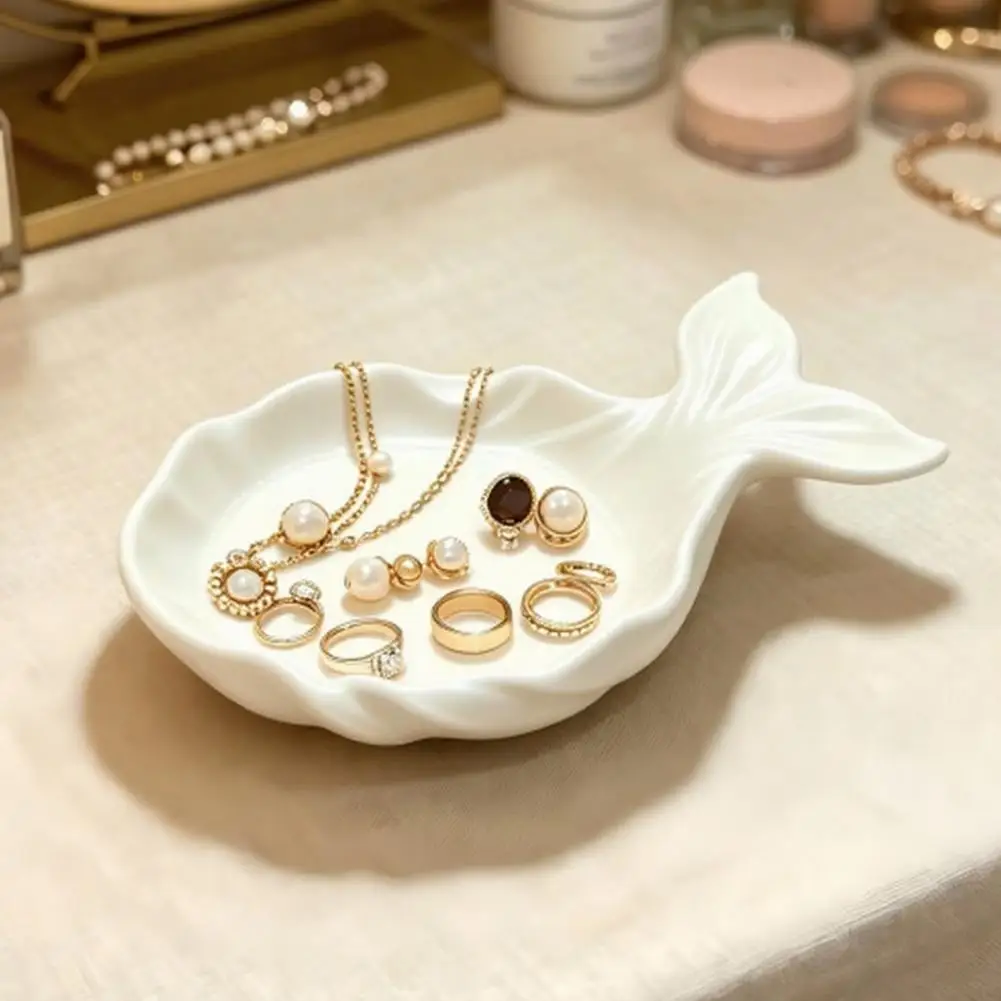 3D Printed Fish Shape Jewelry Tray Girlish Decorative Trinket Dish Desktop Organizer Tray for Rings Earrings Necklaces Hair Ties