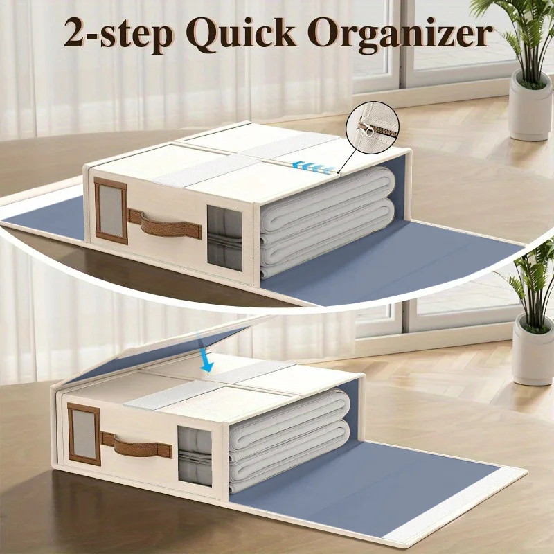 Multi Piece Cotton Quilt Storage Box, Pu Handle, Large Capacity, Divided Into Cells For Wardrobe Organization