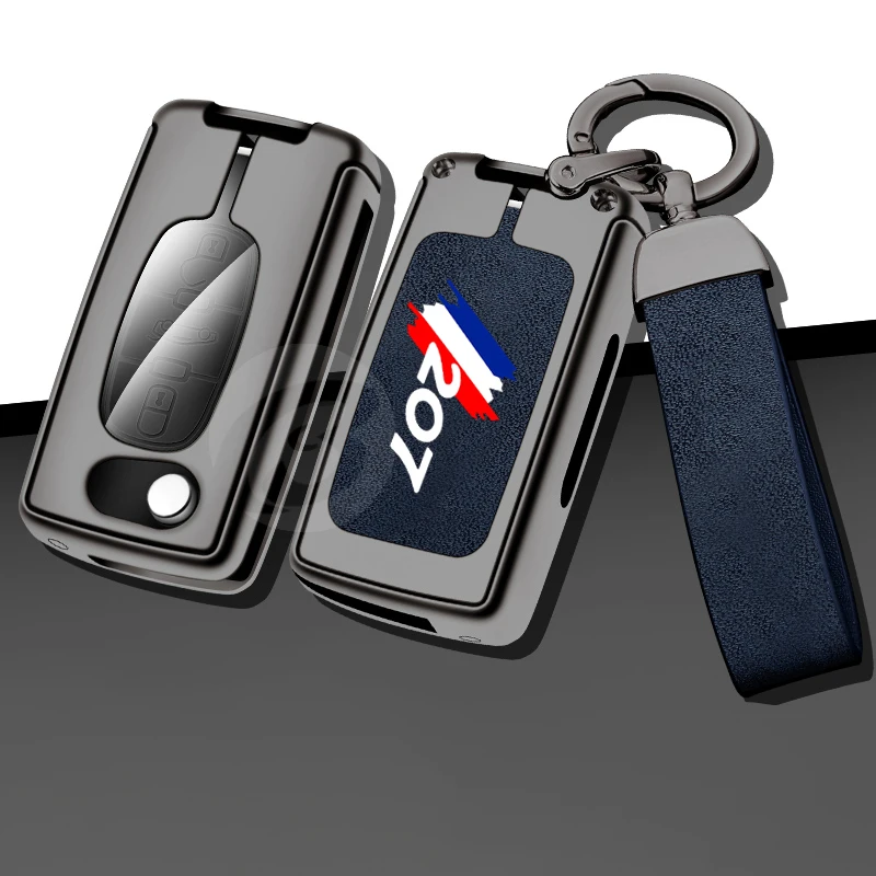 Folding Car Key Case Cover for Peugeot 207cc Protector Shell with Metal Keychain Keyless Unique Style Interior Accessories