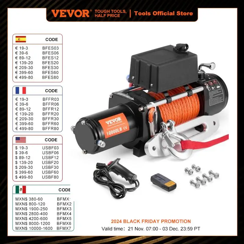 VEVOR 10000lbs Electric Winch 12V Truck Car Winch with 65 ft Synthetic Rope Wireless Control IP55 for Towing Off-Road SUV Jeep