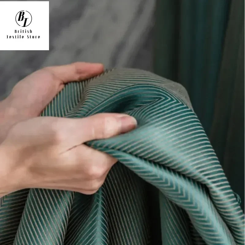 

Modern Blue Curtains for Living Room Bedroom Dining Luxury Fish Bone Pattern Shading Master Nordic Window Drape Custom Size