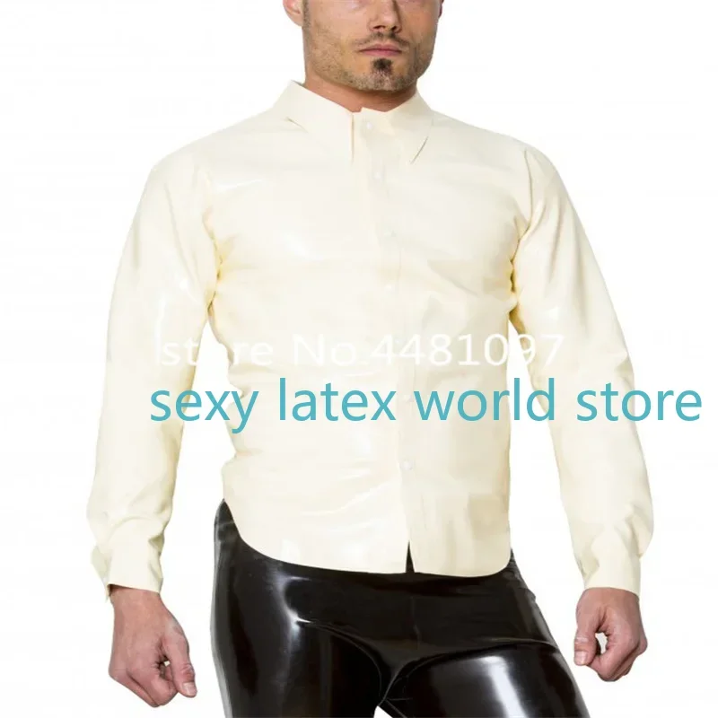 

Rubber Latex Men's T-Shirt Latex Short Sleeves Top Suit with Front Button for Men Zentai Suit Plus Size Clubwear