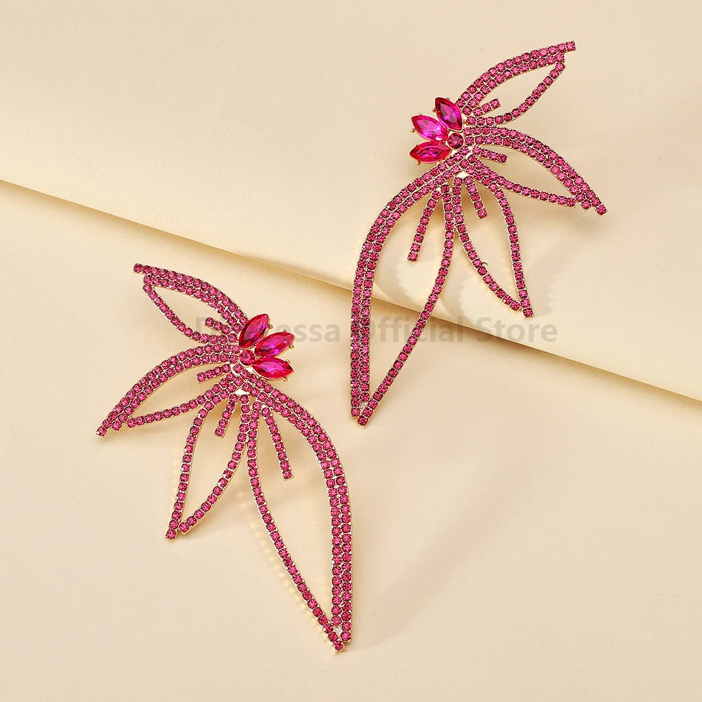 Wing Full Shiny Rhinestone Unusual Original Decor Bridesmaids Wedding Party Jewelry Trend Luxury Big Stud Earrings For Women