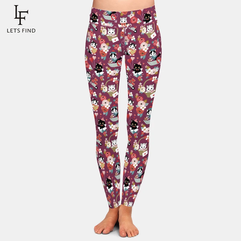 

LETSFIND Fashion New Women's Print Leggings High Waist 3D Cute Cats and Flowers Pattern Fitness Sexy Girl Skinny Stretch Legging