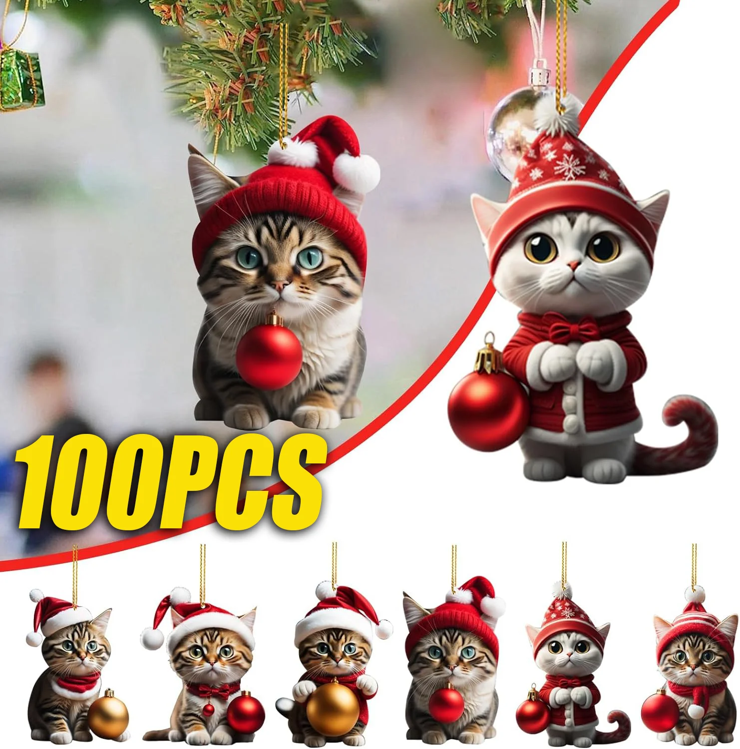 Christmas Cat Pendant Decoration Cartoon Cute Cat Pendant Christmas Car Interior Decoration Christmas Tree Pendant Decoration