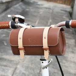 Q1102 Retro Bicycle Tail Bag Electric Bicycle Locomotive Saddle Tool Bag Leather Color Matching Series