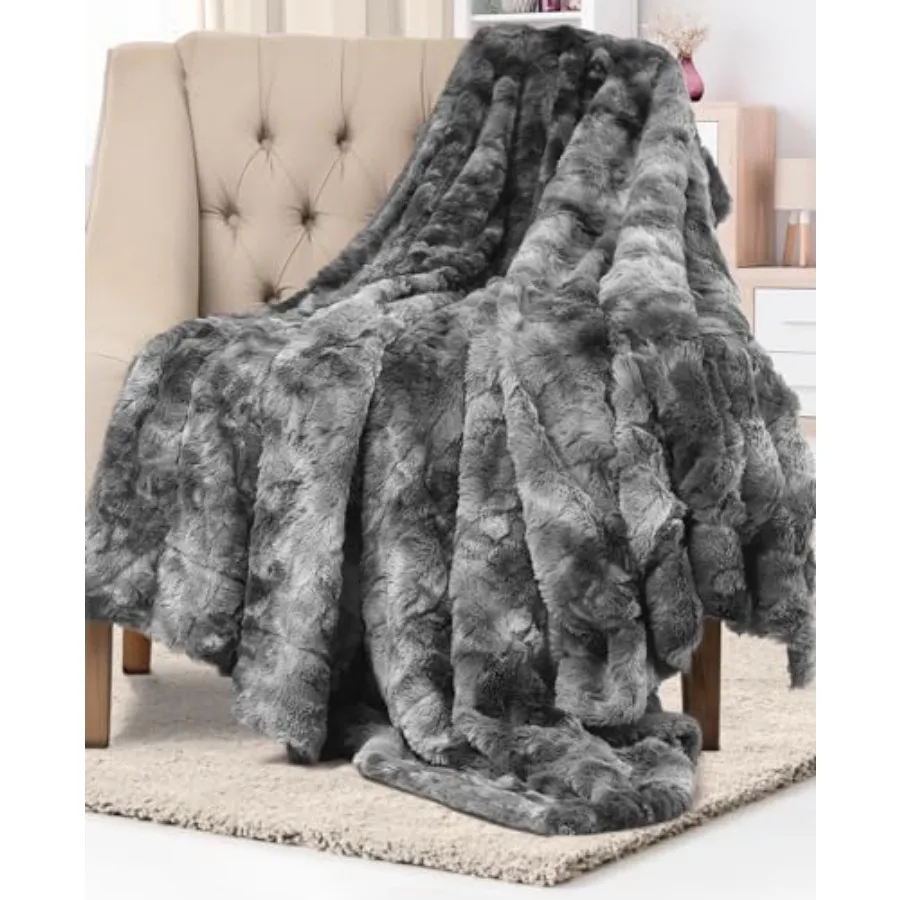 

Soft and Comfortable Faux Fur Throw Blanket for Couch - 50"x65" Minky and Fluffy Fall Blankets and Throws Plush Fuzzy Cover for