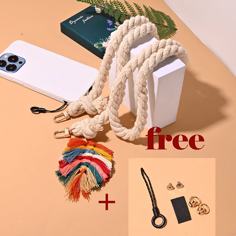 Strong Rope 120CM Phone Chain Colorful Tassel Street Wear Cell Phone Strap Lanyard Portable Small Bag Chain MOON GIRL Design