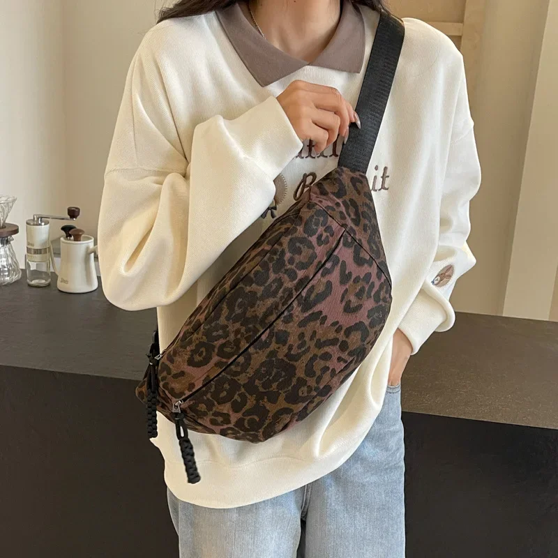 Large Size Leopard Prints Chest Bags For Women Canvas Large Capacity Shoulder Crossbody Bag 2024 Summer Latest Waist Fanny Pack