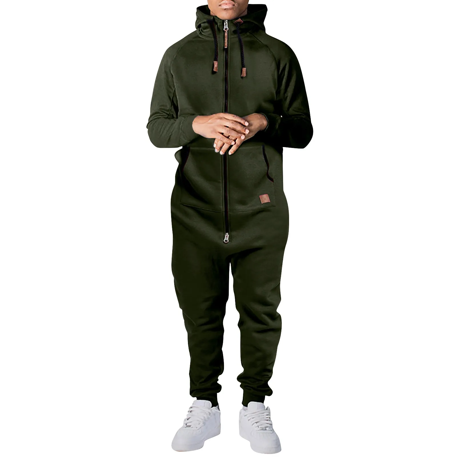 Men Solid Color jumpsuit Pure Color bodysuit Splicing Romper Autumn Winter Playsuit Casual hooded Zipper onesie black Sportswear