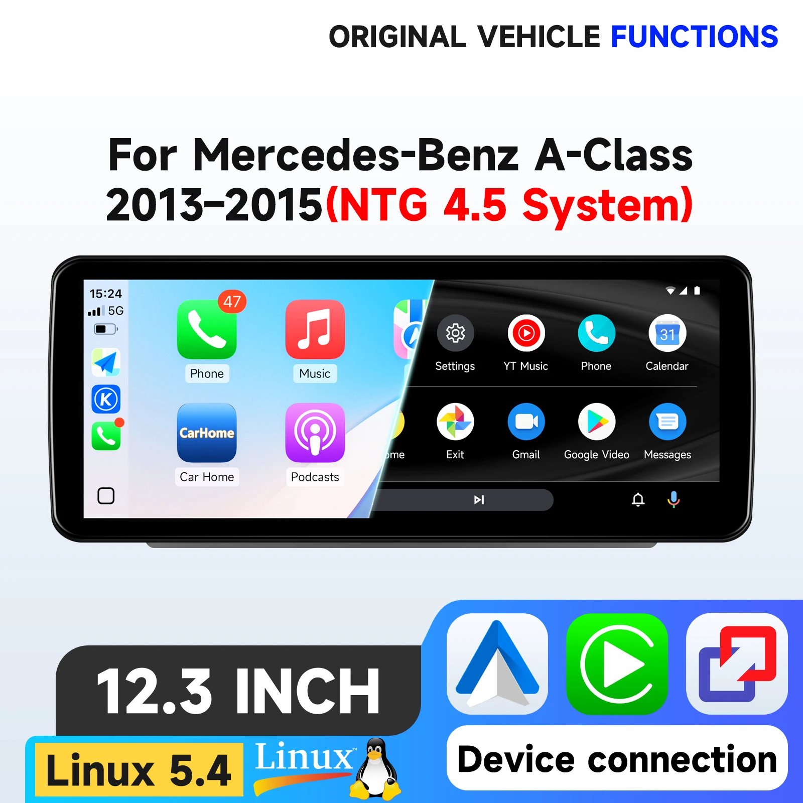 Plug-and-Play Wireless CarPlay für Mercedes Benz A-Klasse CLA GLA W176 C117 X117 X156 NTG4.5 mit Android Auto AirPlay Navigation Stereo GPS-Navigation Audio Original Auto-CD-Player IDrive