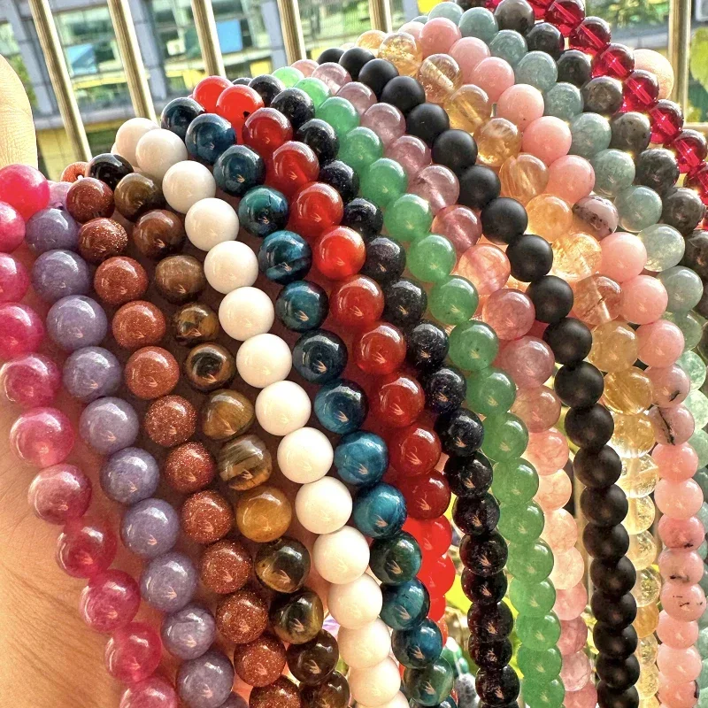 Natural Stone Beads Rose Quartzs Crystal Tiger Eye Lava Lapis Lazuli Turquoises Agates Beads For Jewelry Making 4 6 8 10mm 15\