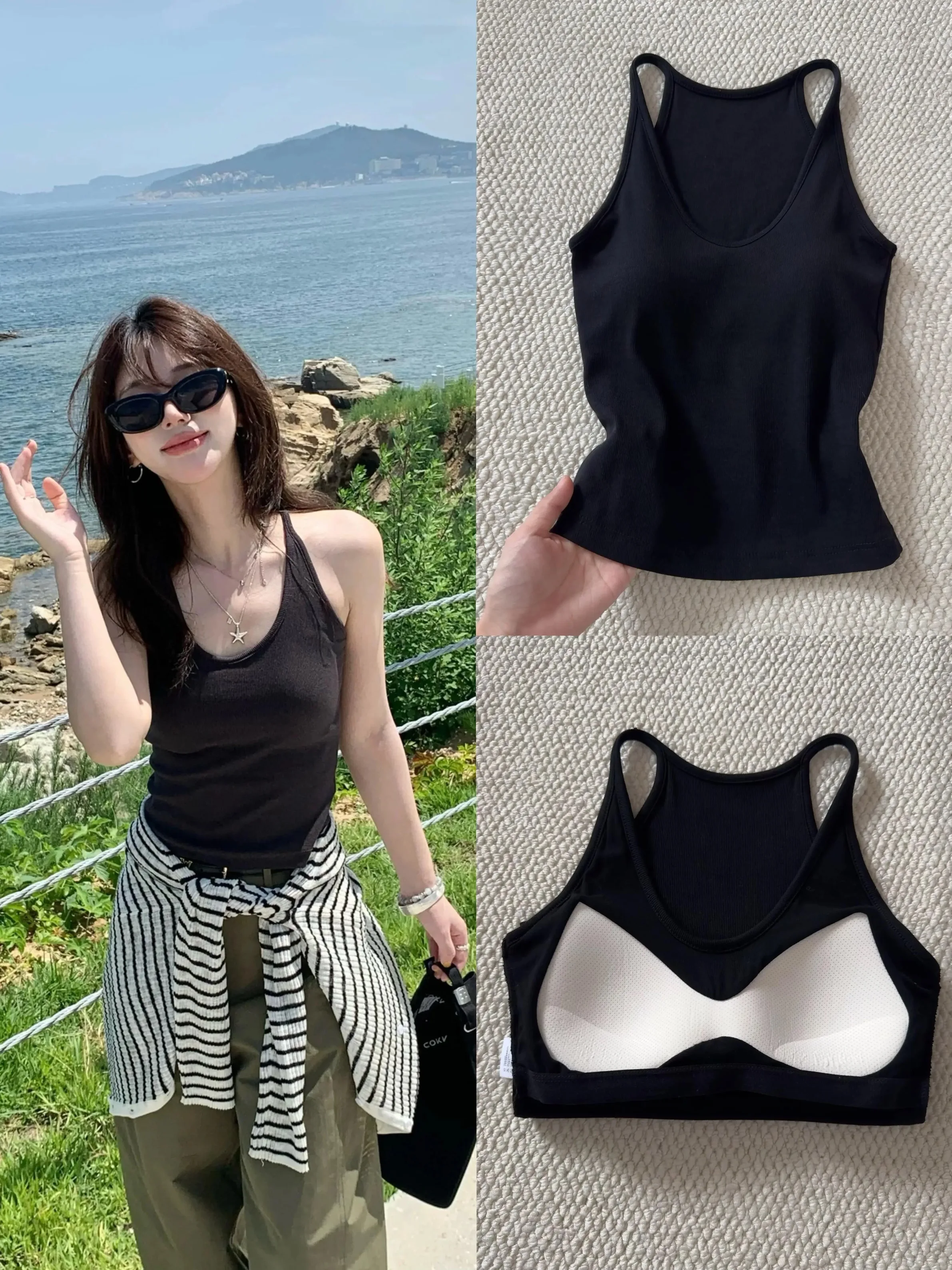 

Women's Cotton Blend Tank Top U-Neck Sleeveless Vest Spring Summer New Style plus Size Backless Design Inner Wear for Slimming