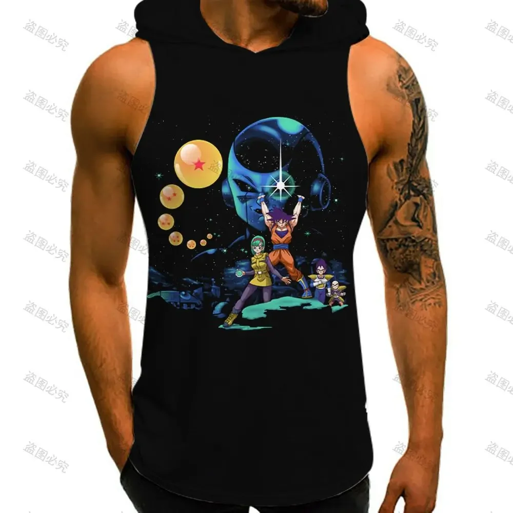 Dragon Ball Z Fashion Vest With Hood Sleeveless Vests 2022 Summer Trend Men Tank Top Bodybuilding Man Goku Streetwear Anime Tops