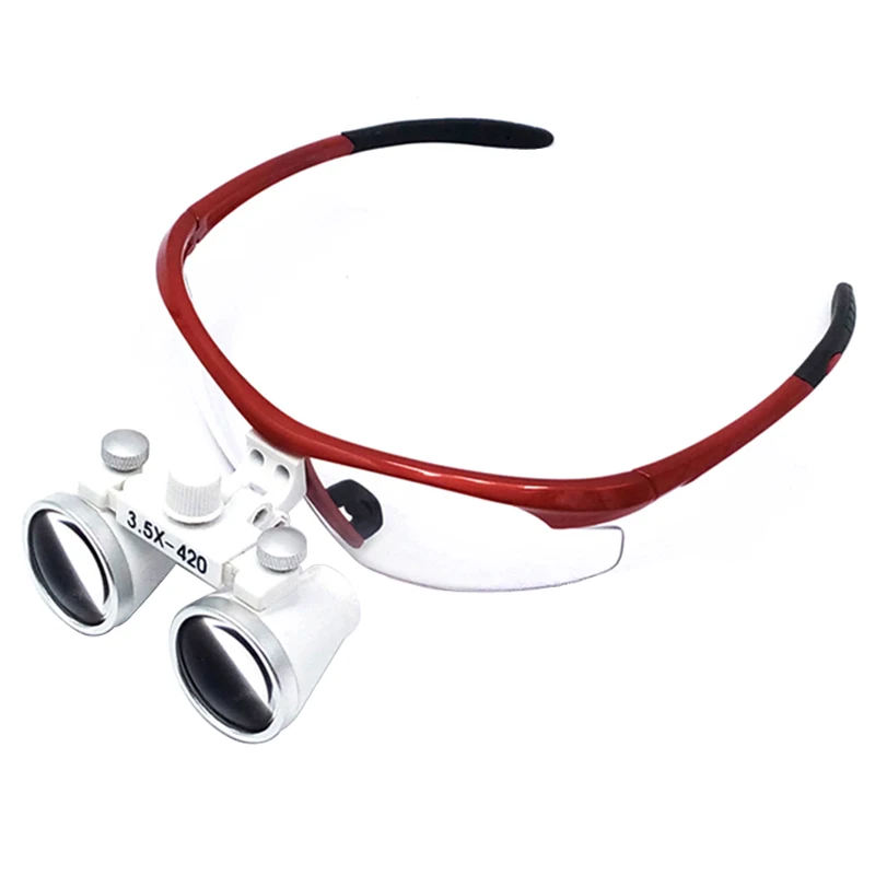 

3.5X Magnification Magnifying Surgical Loupes Enlarger Adjustable Eyes Distance Angle Red Color Glasses Dental Surgrey Magnifier