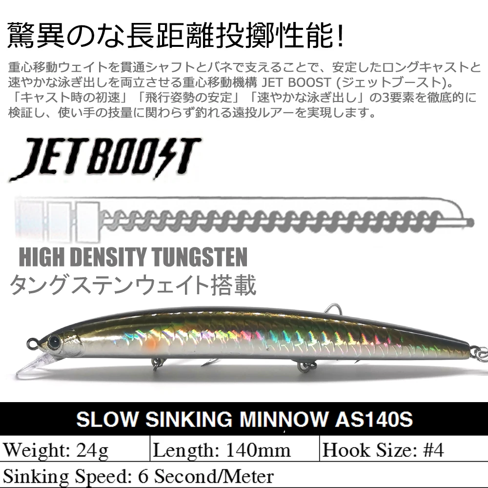 Castfanatic 24g тонущие приманки Minnow AS140s вольфрамовый вес, морская фотография для большой искусственной рыбы