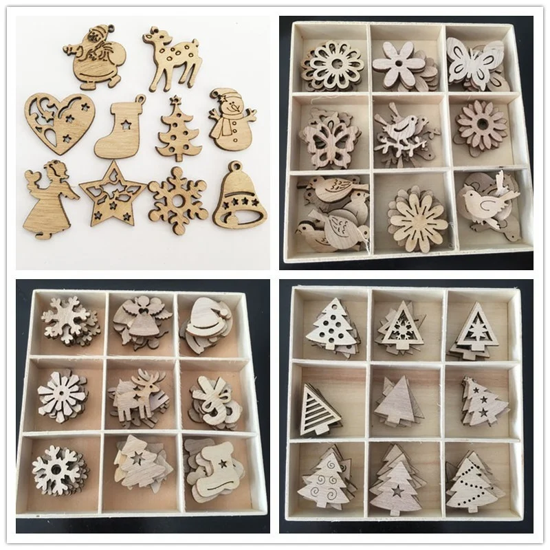 50pcs Christmas Tree Wood Hanging Pendant Christmas Party Decorations Craft DIY Ornament Hanging Tag For Happy New Year