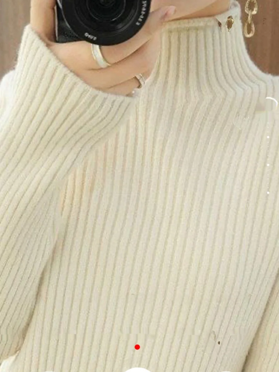 

High Ne Knitted Sweater Camere like Base Layer Vintage Texture Comfortable Fit Women's Faion Autumn Winter Color