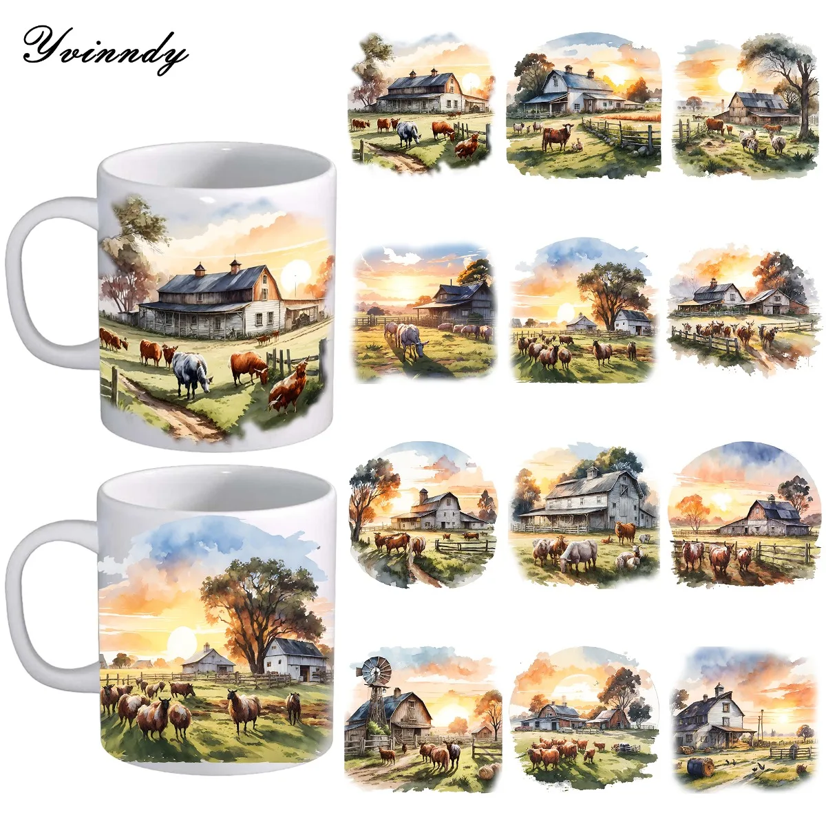 12 Stück/Set Die atemberaubend schöne Farm unter der Sonne DIY Glasgefäß-Verpackungsaufkleber UV DTF Flasche.