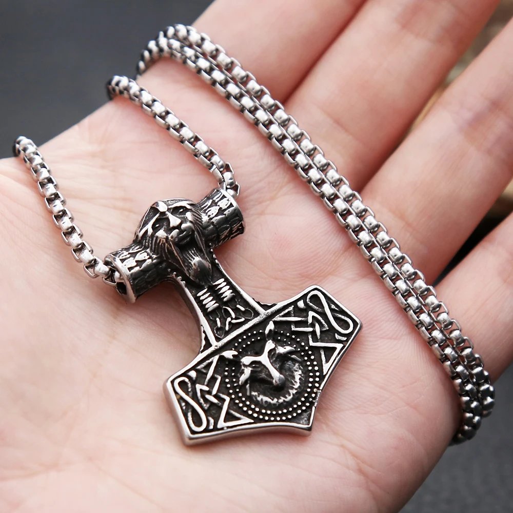 New Vintage Stainless Steel Viking Anchor Pendant Necklace For Men Punk Biker Wolf Head Necklaces Fashion Amulet Jewelry Gifts
