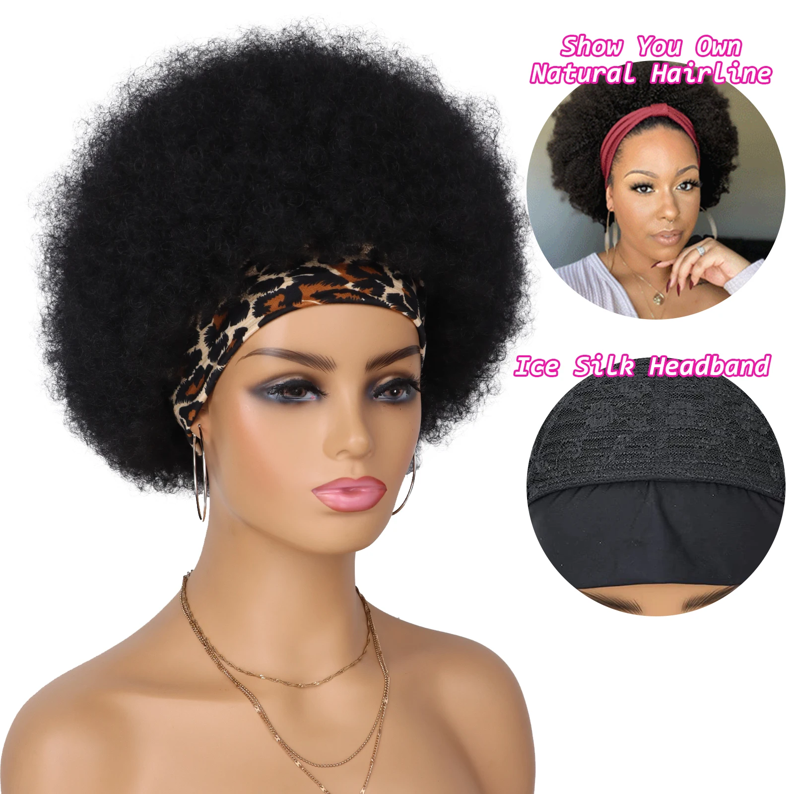 Tereshar Syntetyczne krótkie peruki afro Puff z pałąkiem na głowę dla czarnych kobiet 8 cali Afro Puff Hair Perwersyjne kręcone peruki do