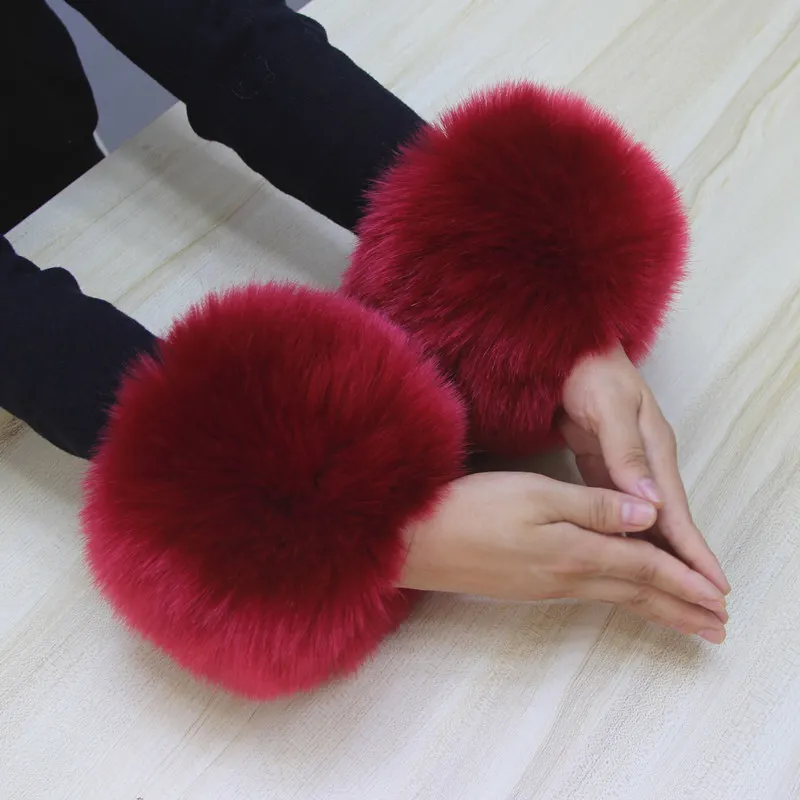 

Fur Cuffs Winter Women Faux Fur Elastic Wrist Fashion Hand Ring Jackets Sleeve Arm Warmer Fur Bracelet Female Warm Wrist Cuffs