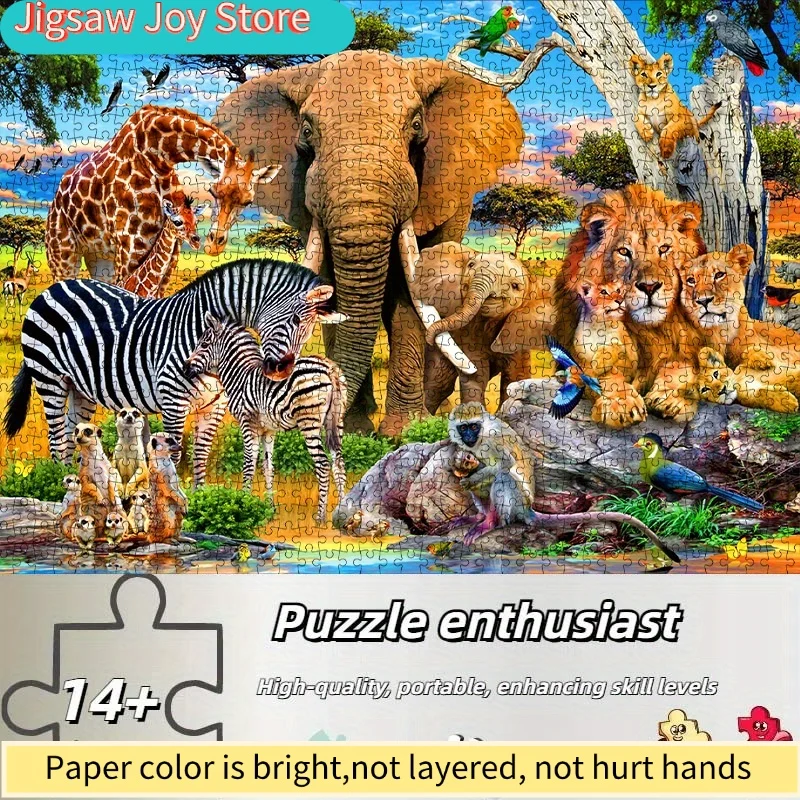 

Бумажный пазл с изображением африканских животных (пазлы с животными, африканские животные, пазлы с дикой природой), изготовлен из высококачественного белого картона.