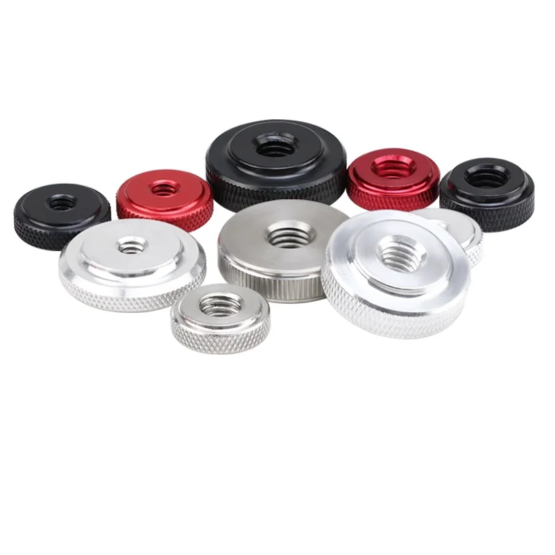 1/4 3/8 Inch Aluminum Alloy Knurled Thumb Nut Through Hole Blind Hole Hand Tight Flange Step Handle Lock Nut