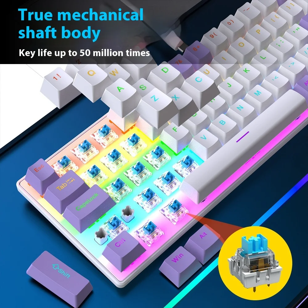 Y-Fruitful K68 68 Keys Mechanical Wired Keyboard Mechanical RGB Keyboard Business Game Office Computer Laptop Keyboard For gifts