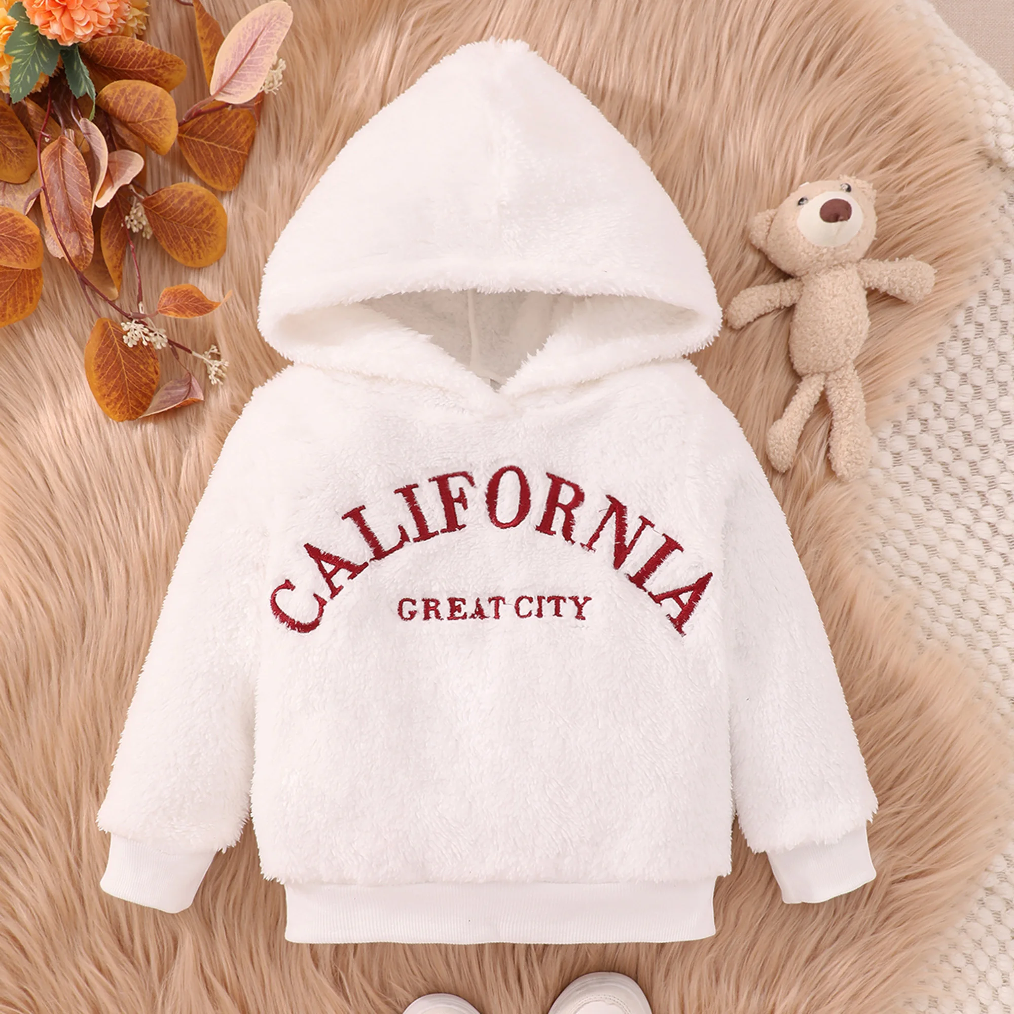 Boys CALIFORNIA Letter Embroidered Fleece Warm Long Sleeve Hoodie, Stay Stylish And Cozy Sweatshirt - Perfect Spring Fall Winter