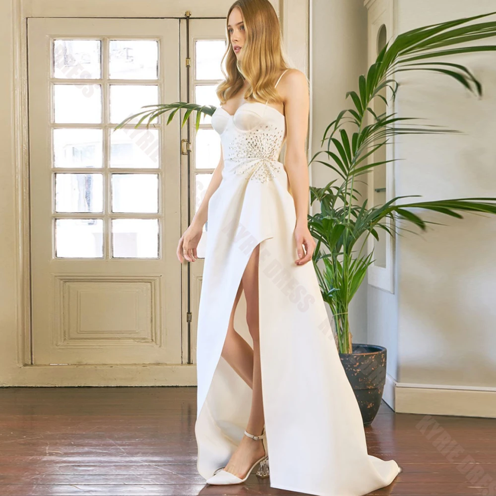 

Customized Formal Evening Dresses 2026 Floor-length V-neck Sleeveless Crystal Prom Dress Fashion Simple Split A Line Party Gowns